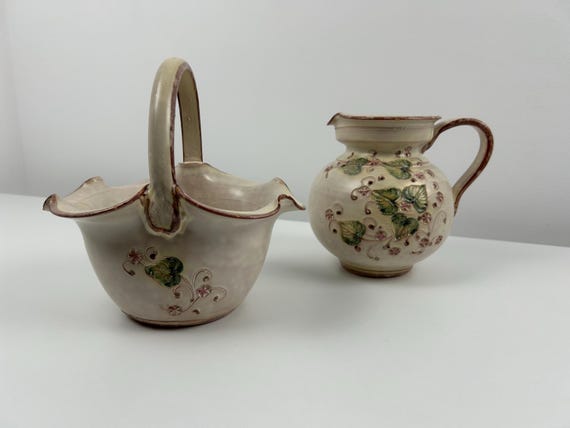 Keramik Korb & Krug Set Vintage