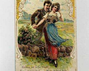 Vintage 'kuessen Ist Keine Suende' Postcard | German Lithograph