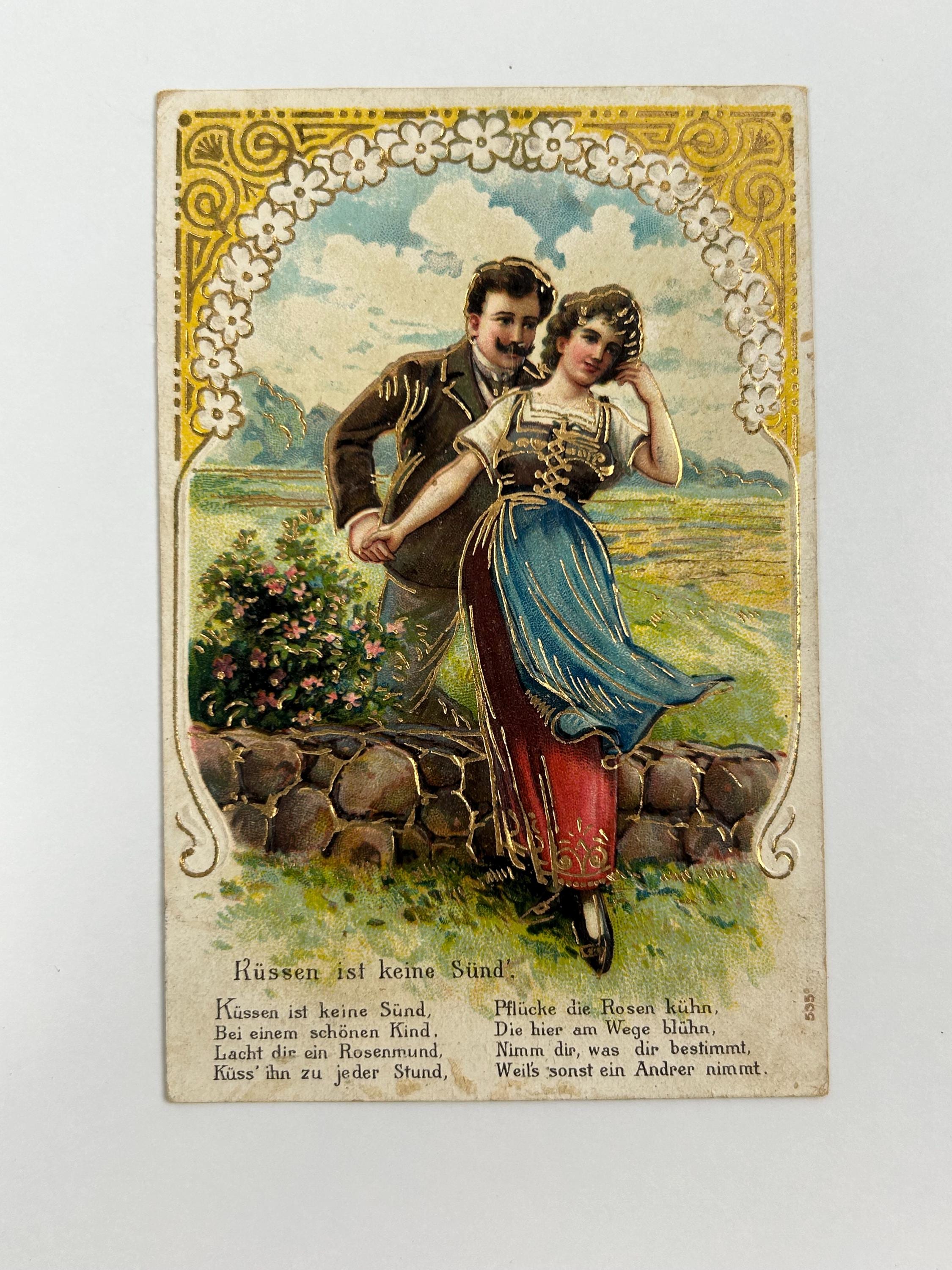 Ansichtskarte Küssen ist keine Sünde Postkarte vintage Lithografie Bildpostkarte Litho Briefkarte Korrespondenzkarte