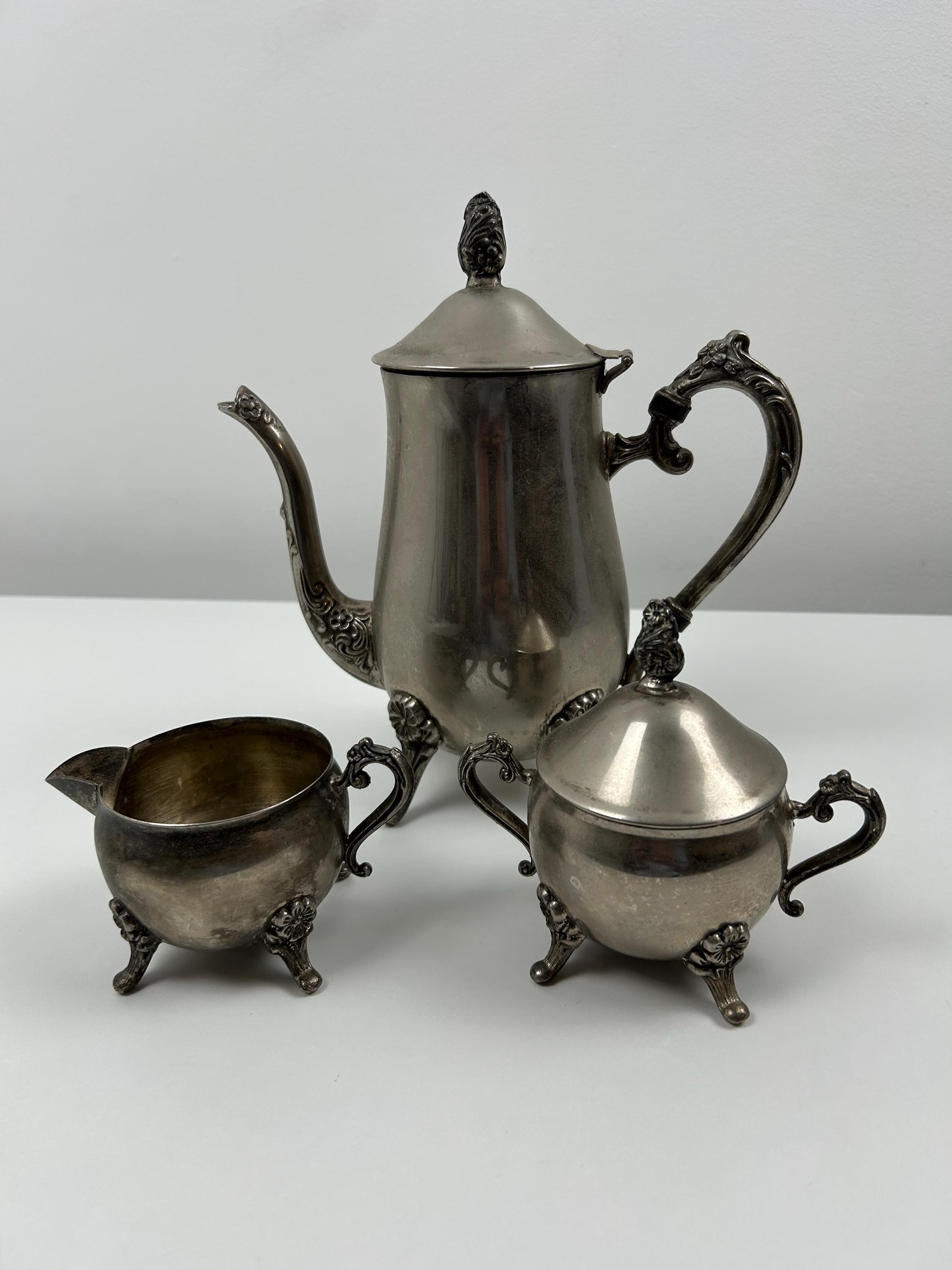 Wunderschönes 3teiliges Kaffeeservice (versilbert) retro Kaffeekanne vintage Milchkännchen alt