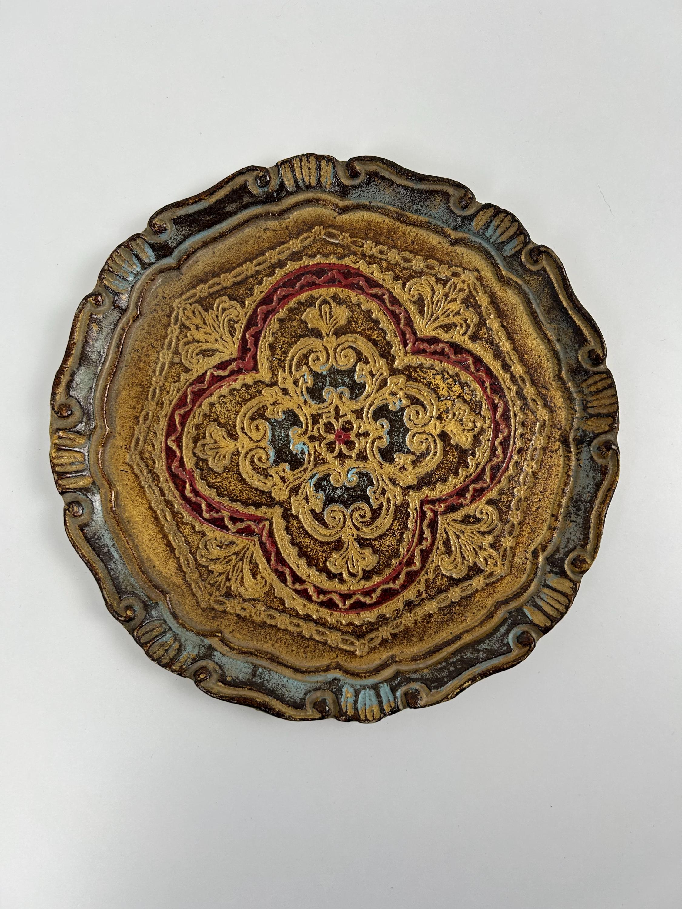 Tablett vintage Florentinertablett bemalt Holztablett retro Durchmesser 25cm 9,84"