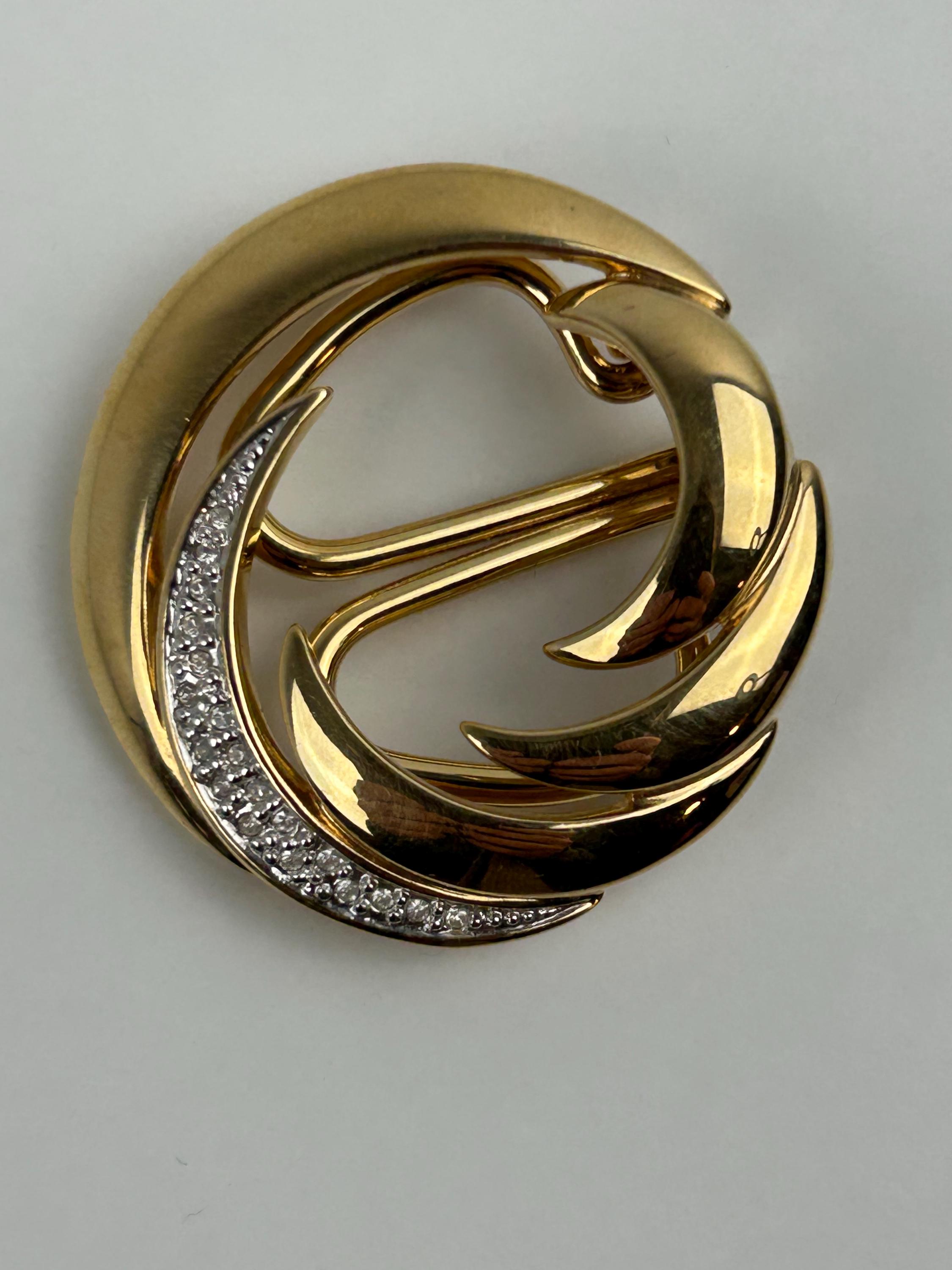 Brosche vintage Pierre Lang Tuchclip retro Schalclip vintage Clip rund Schalring thrift Gelbgold beschichtet Kristall Steine