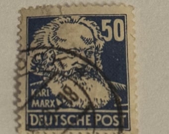 Vintage Briefmarke DDR 1953 Karl Marx Gestempelt Briefmarkensammlung antik Philatelie Postwertzeichen alt Briefmarkensammler Sammler