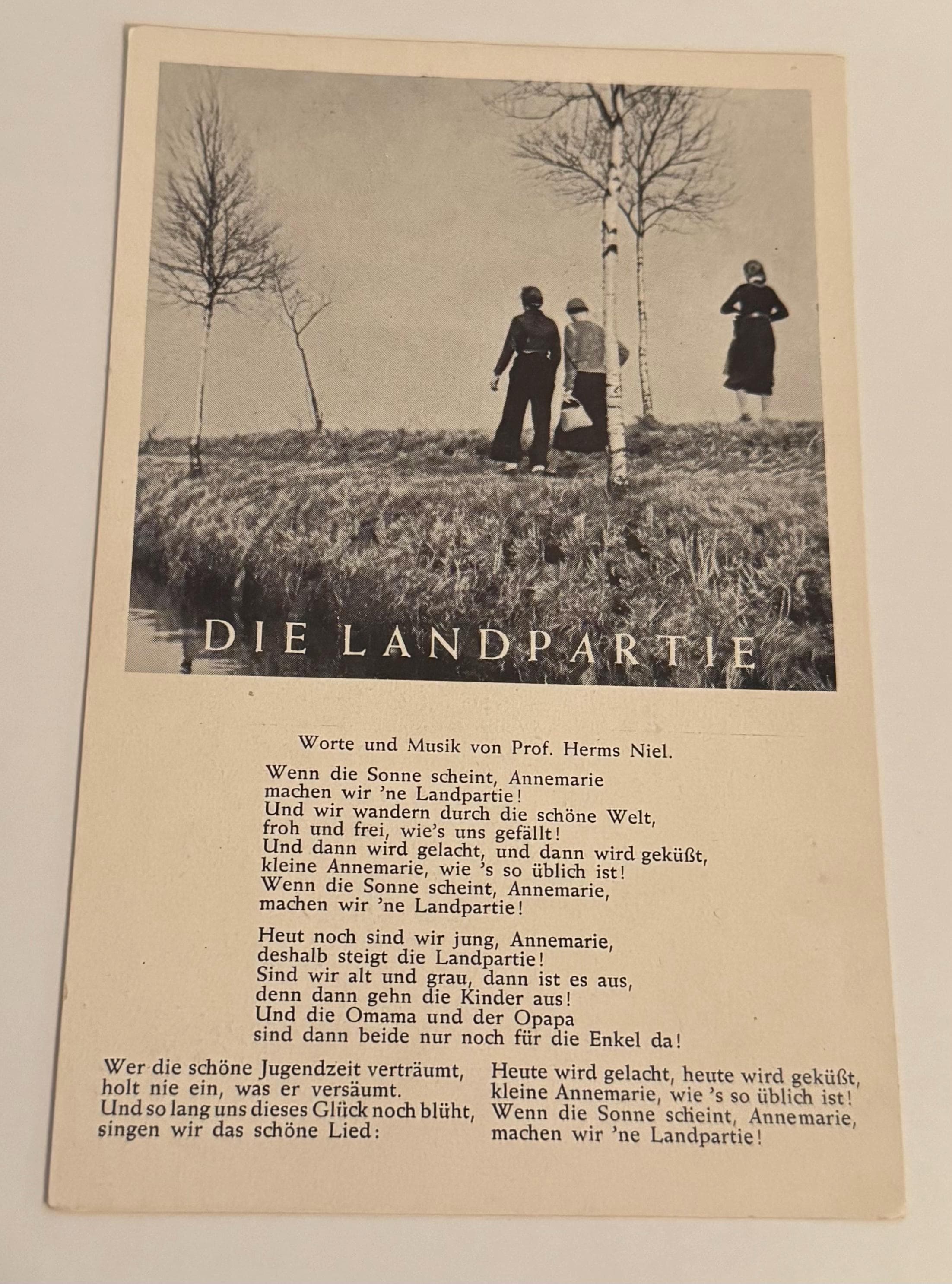 Vintage Postkarte Liederkarte "Die Landpartie" Künstlerkarte Ansichtskarte retro Postkartensammlung Sammler Ansichtskarten Sammlung