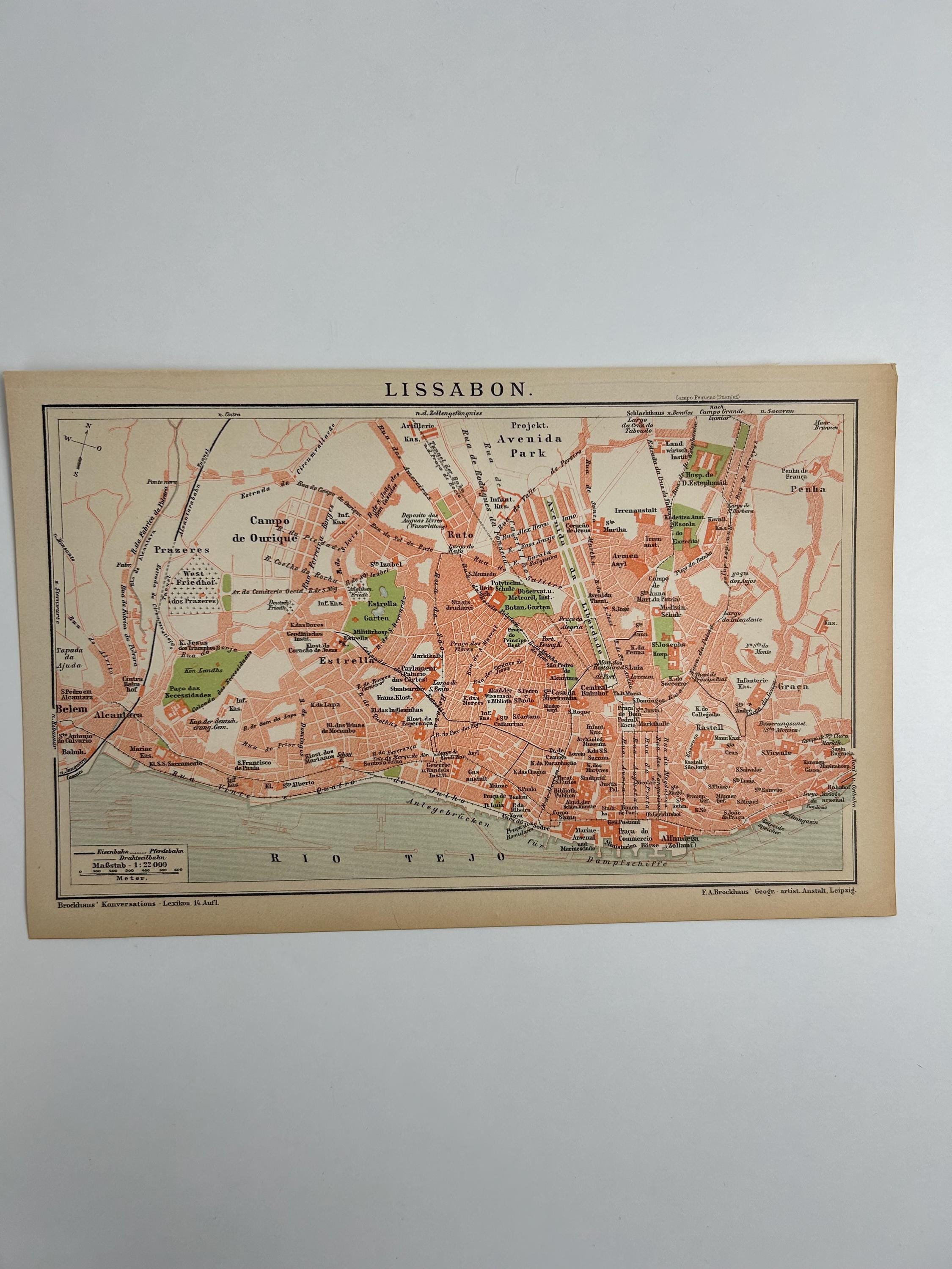 Lissabon Stadtplan vintage | Antike Landkarte Wanddeko Historisches Bild Wohnzimmer Dekoration Landkarte alt