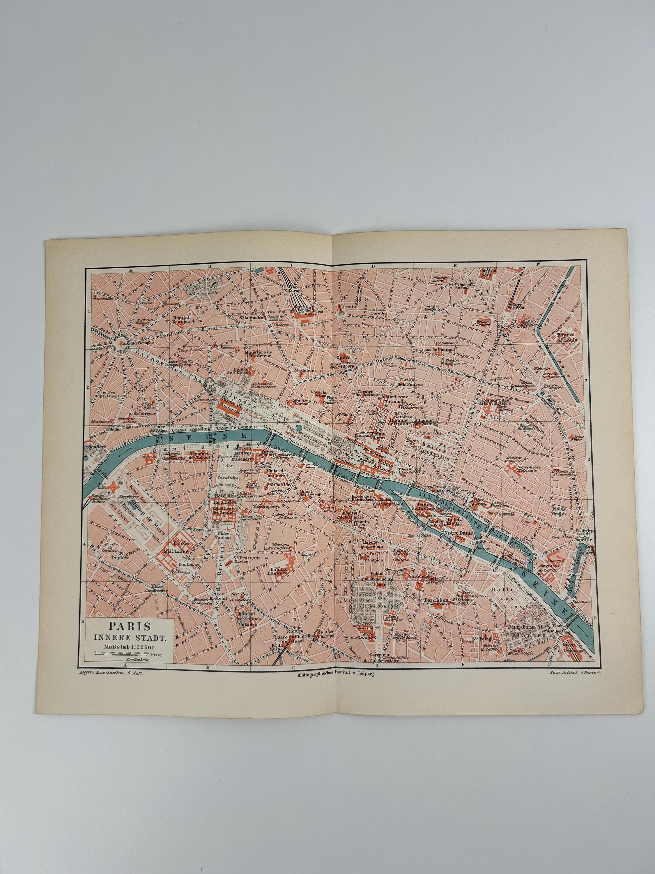 Paris Stadtplan vintage | Antike Landkarte Wanddeko Historisches Bild Wohnzimmer Dekoration Landkarte alt