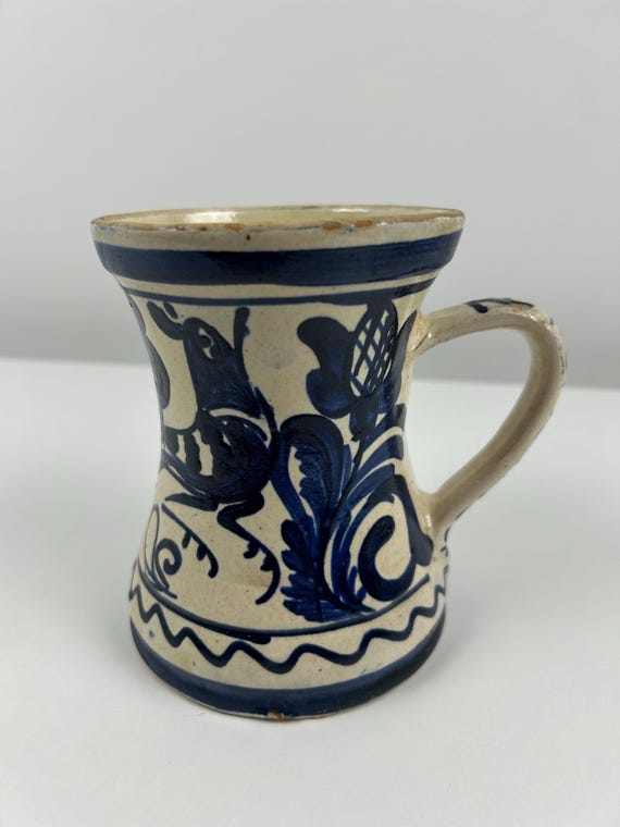 Vintage Weißblauer Delft-Stil Krug 13cm