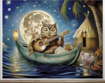 The Owl and the Pussycat Nursery Art Print or Canvas,  Nursery & Kids Room Décor, Art for Living Room or Bedroom, Christmas Gift
