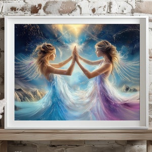 Harmony of Light Spiritual Art Print or Canvas, Ethereal Twin Sisters in Light, Celestial Wall Décor, Angel Art Print, Spiritual Gift