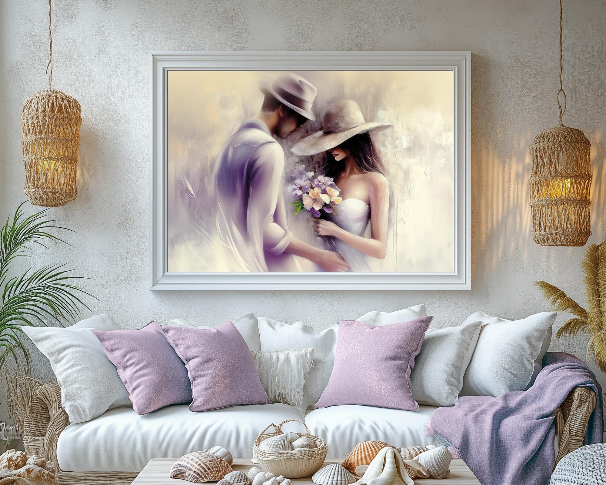 Lover's Embrace Romantic Art Print or Canvas, Couple Wedding Gift, Anniversary Present, Elegant Art Home Décor, Bedroom Wall Art Gift