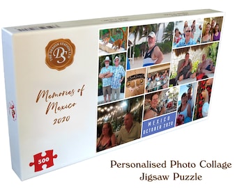 Personalised Photo Collage Jigsaw Puzzle, 200, 400, 500 or 1000 Pieces, Custom Gift Message, Ideal Family Gift, Made in the UK.