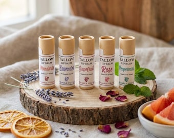 Tallow Lip Balm,  Grass Fed, with Beeswax and Pure Essential Oils