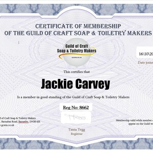 Is a member in good standing of 'The Guild of Craft Soap & Toiletry Makers' in the United Kingdom.