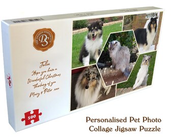Personalised Pet Collage Photo Jigsaw Puzzle, 200, 400, 500 or 1000 Pieces, Custom Gift Message, Ideal Family Pet Lover's Gift, Made in UK