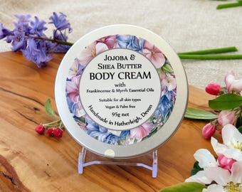 Frankincense and Myrrh Body Cream, Jojoba & Shea Butter, Handmade in Devon UK with Pure Organic Ingredients, All Skin Types