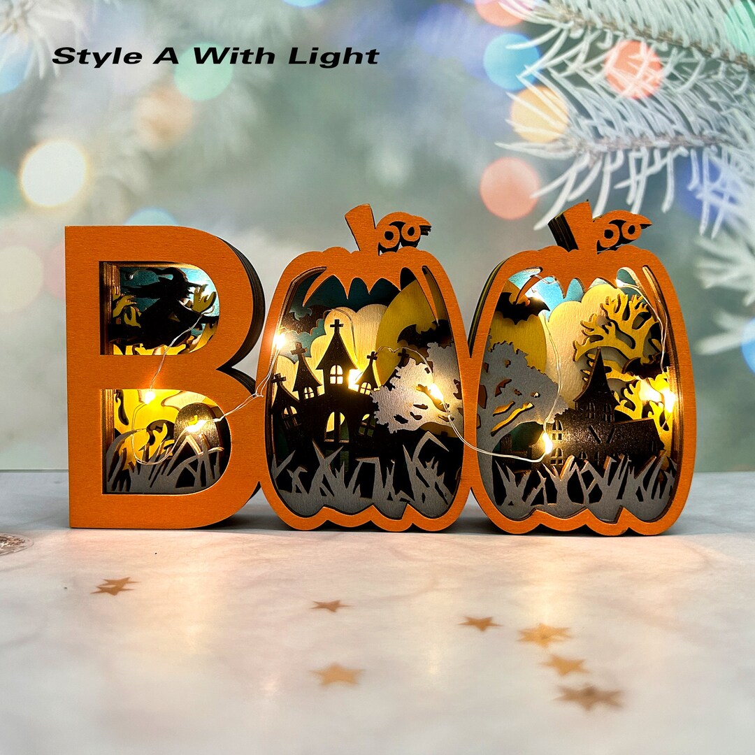 Boo Decor Halloween Wooden BOO Desk Decor With Lights,boo Pumpkin Decor,3d Hollow ...