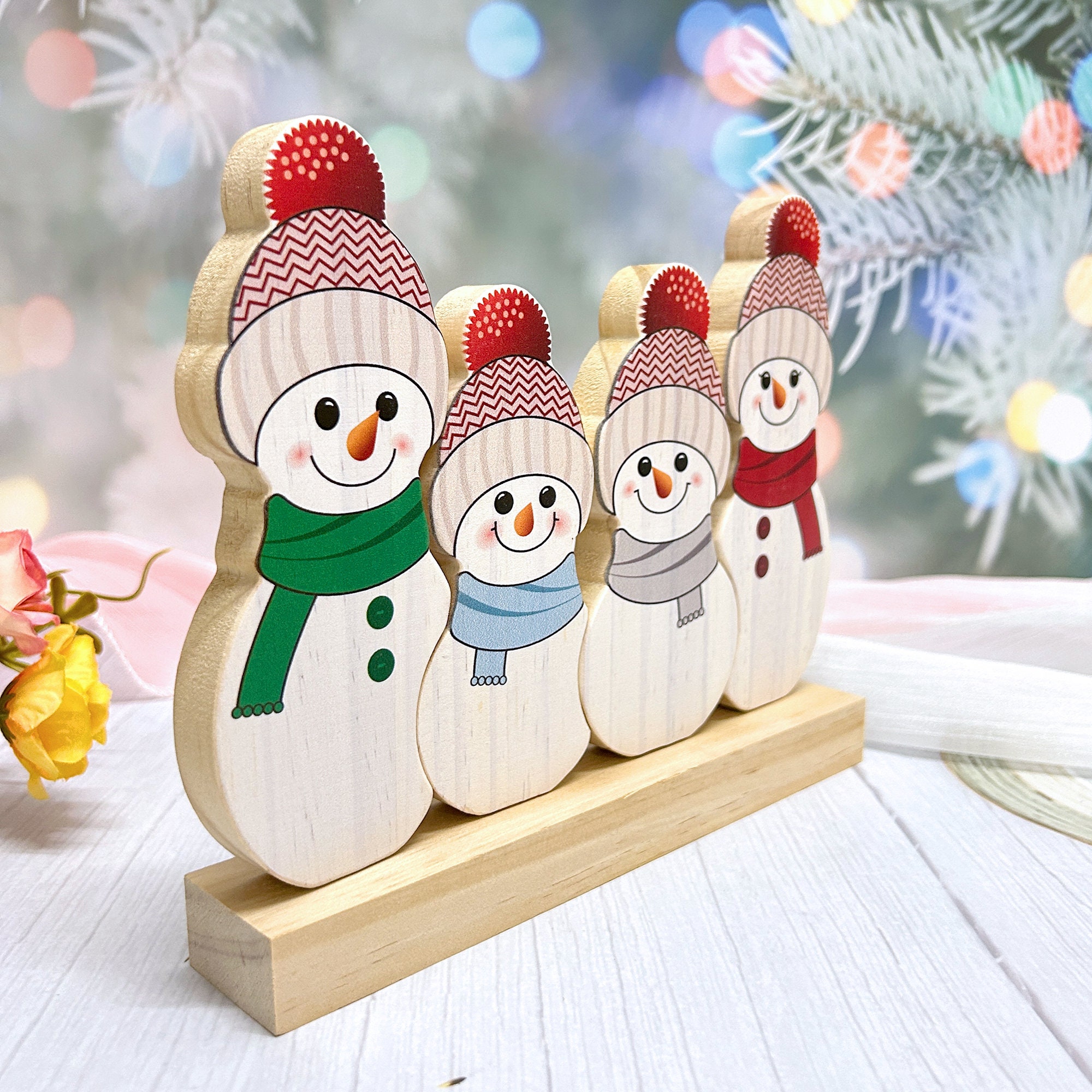 Custom Name Wooden Snowman Puzzle, Christmas Snowman Gifts, Holiday Decoration Style, Family Snowman Puzzle Gifts, Christmas Decor, Christmas Gifts