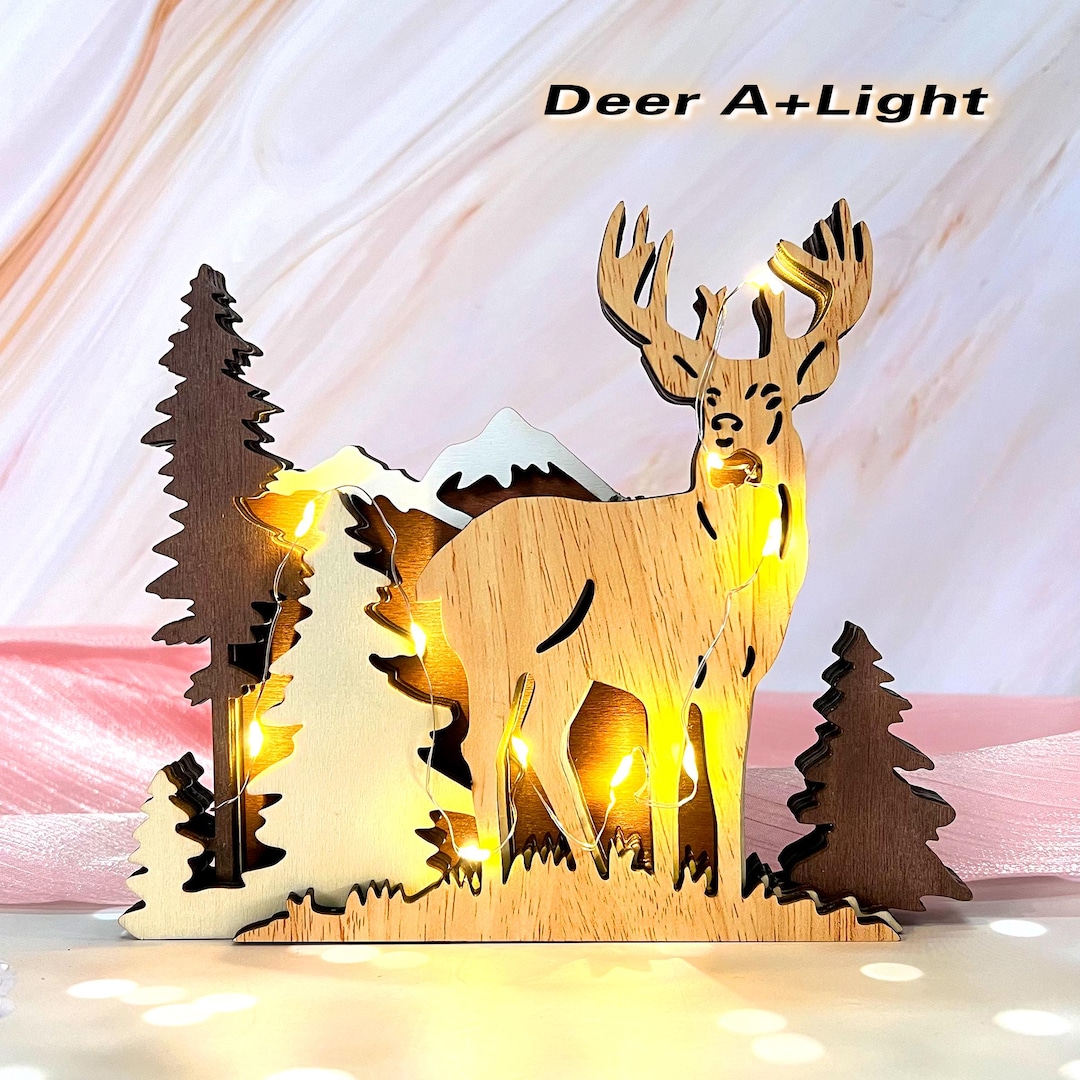 Wooden Elk Christmas Light Decor: 3D Carved Deer Gift, Christmas Gift ...