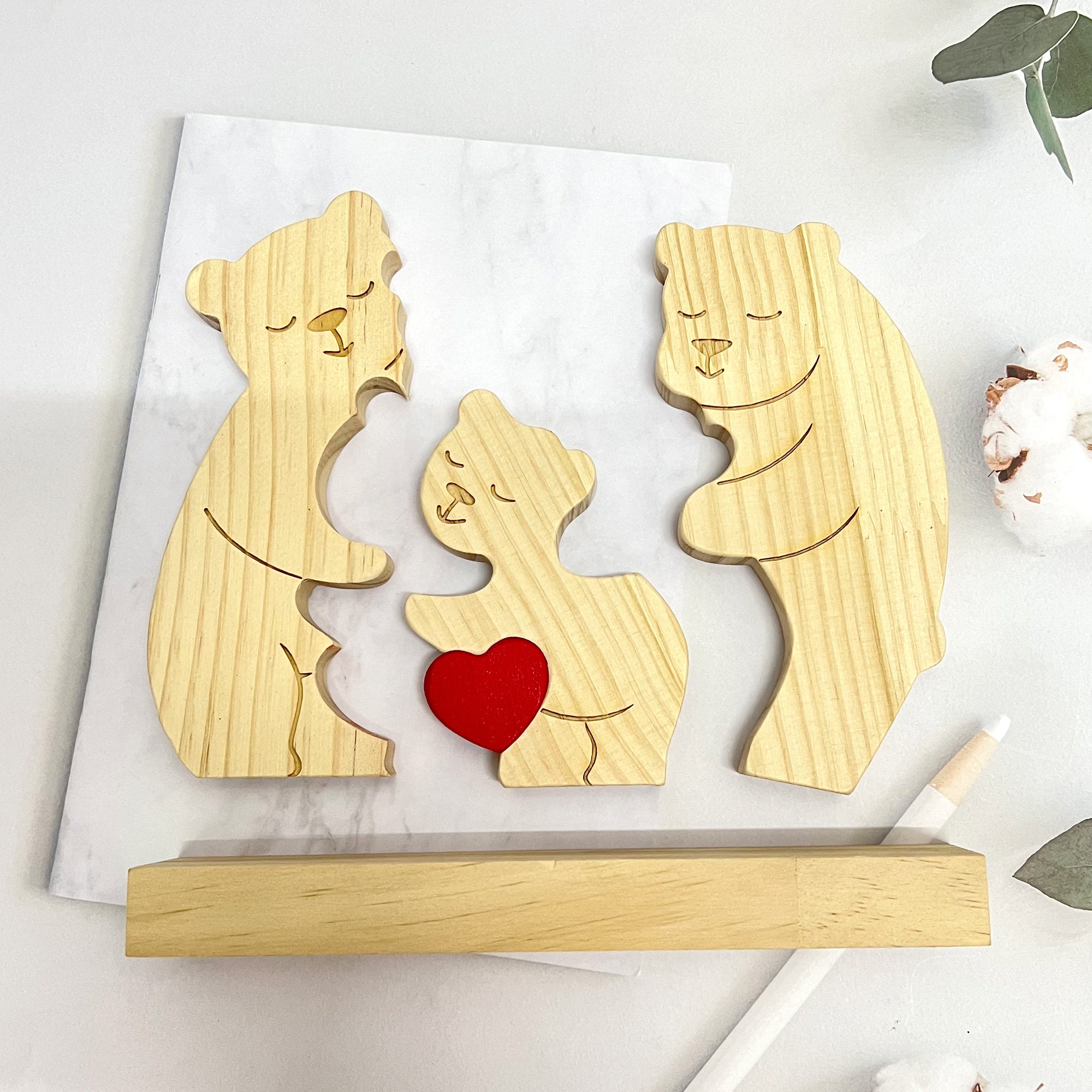 Personalisiertes Holz-Puzzle Bärenfamilie – Mit 2-8 Namen Graviert | Weihnachtsgeschenk Für Familie, Paare & Freunde