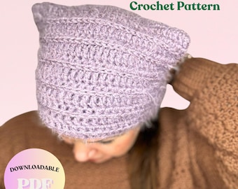 Patroon gehaakte kattenoorbeanie | Easy Hat | Muts met dierenprint | Geschikt voor beginners (pdf)