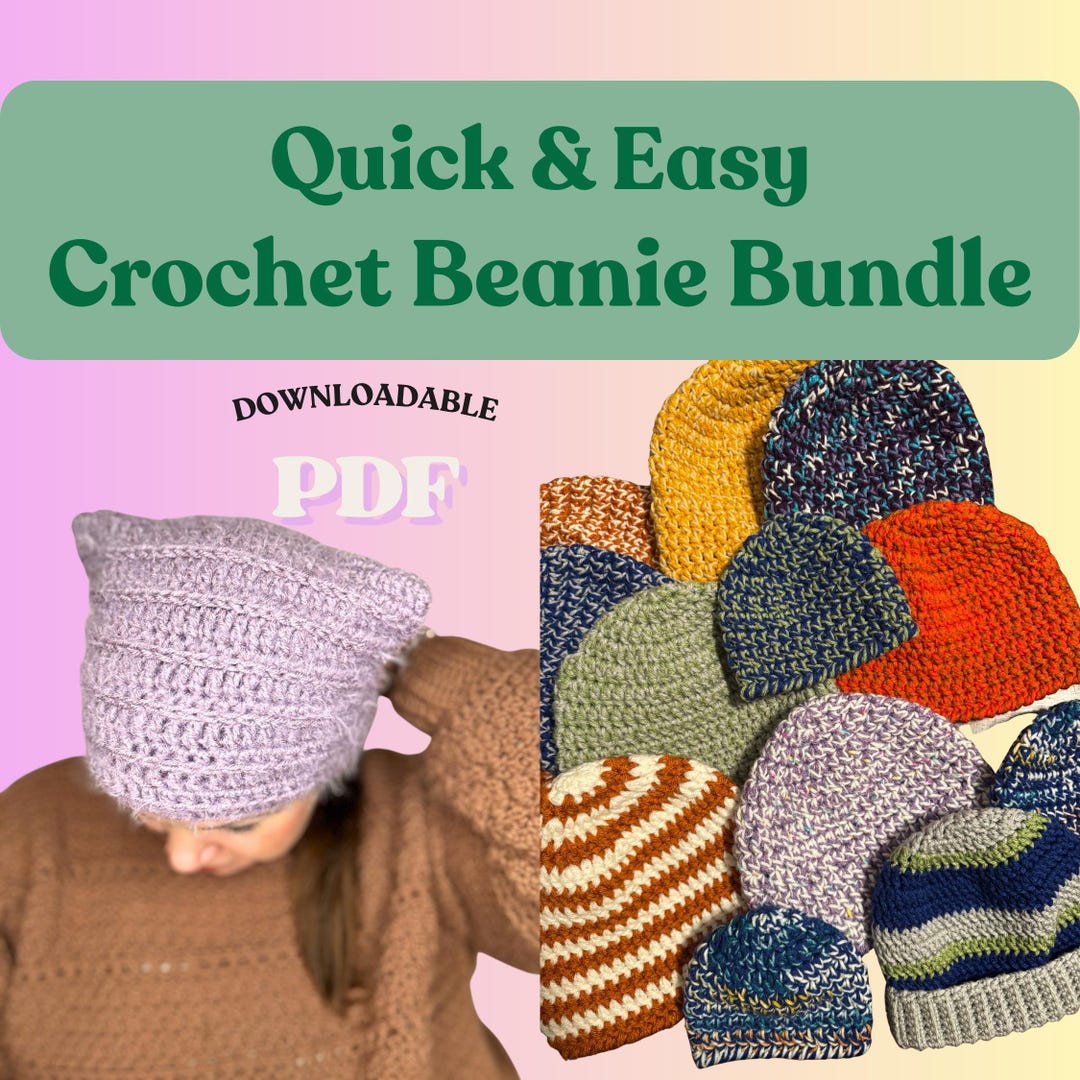 Easy Crochet Hat Pattern Bundle | Quick Beanies | 2 Beginner Crochet ...