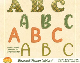 Shannon's Flowers Digital Scrapbook Alpha Kit, Greens, Oranges, Yellows (Digital Download)