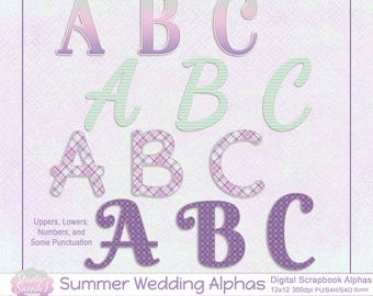 Summer Wedding Digital Alphabet Kit featuring pinks, purples & greens for scrapbooking, card making, journals, paper crafts and more.