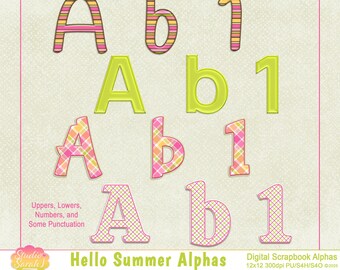 Hello Summer Digital Scrapbook Alphabet Kit, Oranges, Yellows, Pinks, Greens (Digital Download)