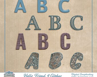 Friendship Alphabet PNG Kit, Scrapbooking, Card Making, Blues, Oranges, Browns (Digital Download)