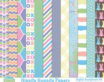 Hippity Hoppity Digital Easter Paper Kit filled with blue, pink, purple, yellow, peach and green coordinating papers
