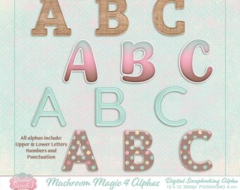 Mushroom Magic Digital Alphabet Kit, Greens Pinks Yellows Browns (Digital Download)