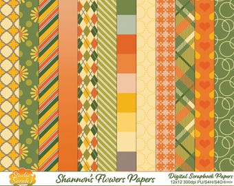 Shannon’s Flowers Digital Paper Kit, Greens, Oranges, Yellows (Digital Download)