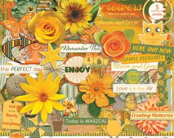 Shannon’s Flowers Digital Scrapbook Kit, Greens, Oranges, Yellows, Summer, Spring (Digital Download)