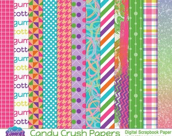 Candy Crush Digital Paper Kit - blue green purple pink yellow orange