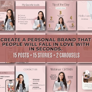 Personal Branding Instagram Templates / Modern Pink Continuous Carousels / Instagram Posts / Instagram Stories