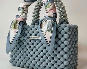 Beaded Bag Pattern PDF: Matte ROUND BEAD With Scarf Handle(Digital Download)