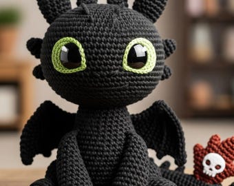 Black Dragon Crochet Pattern - Posable Amigurumi Tutorial (Toothless Inspired) - Instant PDF Download