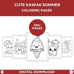 Cute Kawaii Summer Coloring Pages, 150 Kawaii Coloring Pages for Kids, Cute Coloring Pages, Kawaii Food