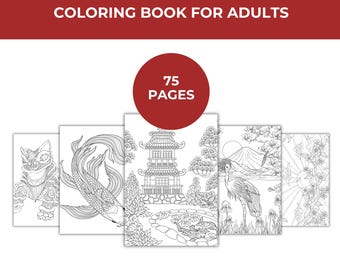 Japanese Art Coloring Book: 75 Traditional Scenic Pages (Printable PDF)