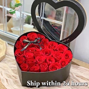 Herzform Rose Geschenkbox | 24 / 18 Stück künstliche ewige rote Rosen-Blumenstrauß für Muttertags- und Geburtstagsgeschenk
