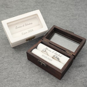 Gepersonaliseerde houten trouwringdoos | Aangepaste ringdoos voor huwelijksceremonie | Gepersonaliseerde verlovingsringdoos met acryl | Ideeën voor bruiloftsdecoratie
