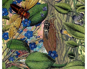 74. Brood X Organic COTTON Sateen Fabric Entomology Insects   Locust Cicada approx. 8 x 8  Quilting Sewing You Color