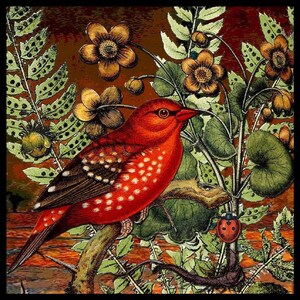 81. Redbird Ladybug Ferns Fabric Swatch: Organic Cotton Sateen (8x8 inches)