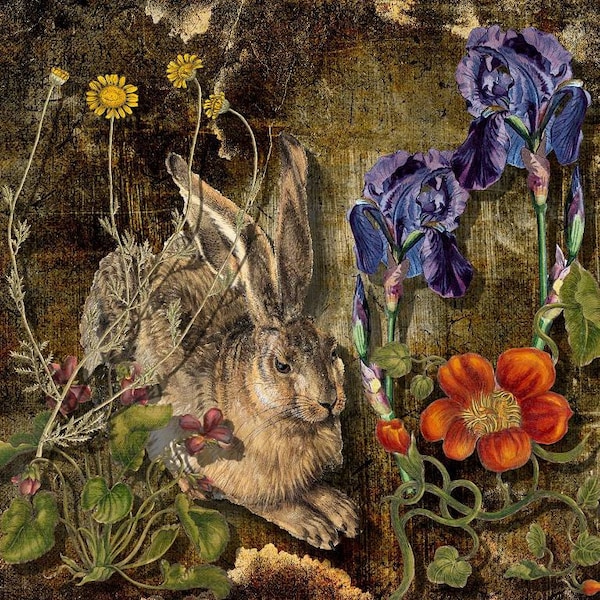 Muestra de terciopelo "Conejo Forest Lore" de 125 V: Tela de acolchado "Crazy Quilt" (20 x 20 cm). Ver información de descuento en la descripción.