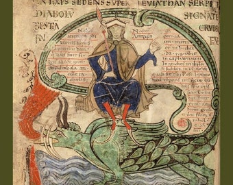 134. Mystical Beasts Medieval Illustration: Organic Cotton Sateen Fabric (8x8 inches)