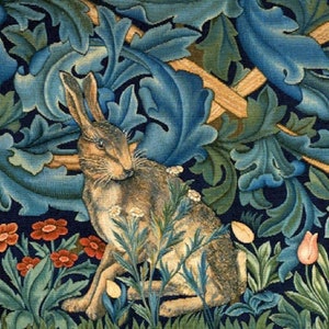 318V. Celosia Velvet Swatch  Tudor Rabbit Forest Lore Brown Green Red Teal 8  x 8  inches Crazy Quilt