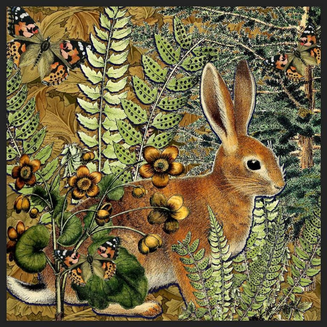409V. Celosia Velvet Rabbit Forest Lore Brown Green Red Teal 8 X 8 Inch