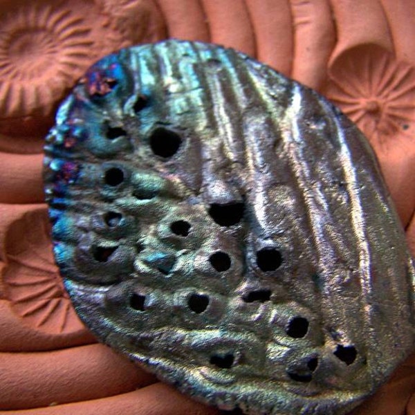 Abstract Organic Textural Leaf Raku Pendant