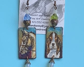 RESERVED Ancient Barn Tin and watercolor Earrings