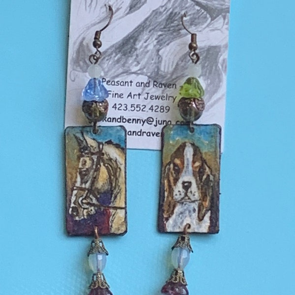 RESERVED Ancient Barn Tin and watercolor Earrings